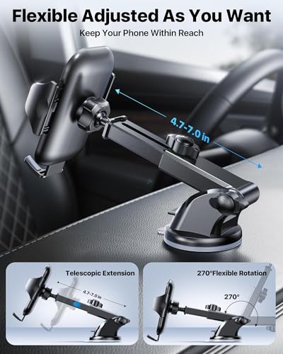 andobil Car Phone Holder, 2026 Military-Grade 89lbs Strongest Suction Phone Holders for Your Car Dashboard/Windshield/Vent Easy Clamp Cellphone Holder Truck Stand for iPhone 17 16 15 Pro Samsung Grey - color: Grey