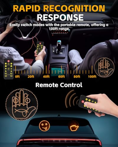 8-in-1 Hand Gesture Light for Car, [4 Gestures & 4 Emojis] Glogesture Light with Heat-Resistant 3M Velcro, [Remote Control] Road Rage Hand Led Sign for Car Window, Funny Truck Accessories - color: Gesture Light
