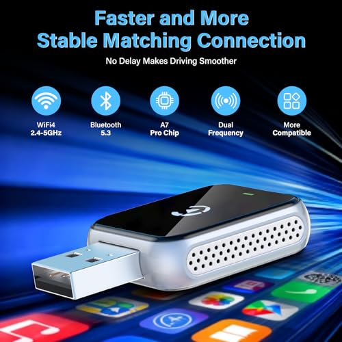 Mini Wireless CarPlay Adapter, 2026 Upgraded Carplay Connect, Wireless and Bluetooth Adaptor, Plug&Play, No Delay & Stable Connection, for iOS 10+