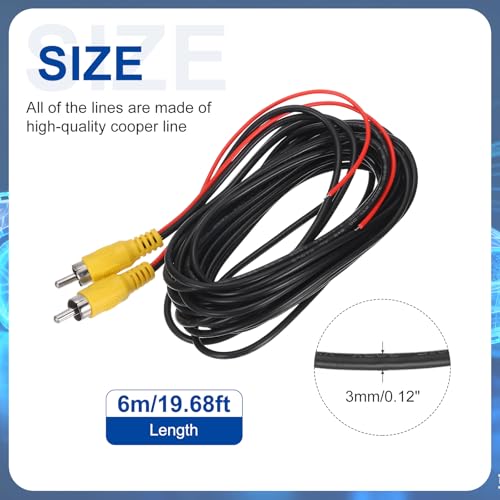 MECCANIXITY Backup Camera RCA Video Cable, 6m/19.68ft RCA Car Rear Reverse Camera Video Extension Cable & Detection Wire for Truck Bus SUV, Male to Male, with Female to Female Coupler, DC Wire - size: 6m/19.68ft