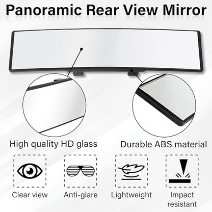 Rear View Mirror, Universal 11.4 Inch Interior Extended Rear View Mirror - color: White
