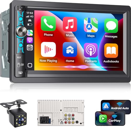 7-Inch Double Din Car Stereo with Apple CarPlay, Android Auto - style: Volume knob + 4 physical buttons