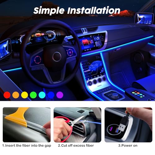 USB Car LED Lights, Interior Car Lights Strip with APP and RF Remote Control, 5 in 1 Ambient Lighting with 276 inches Fiber Optic Music Sync Simple Installation EL Wire Lights (5 in 1/276 inches) - size: 276 inches