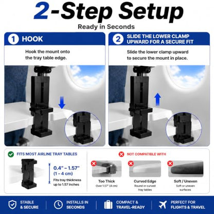Airplane Tablet Holder Mount for iPad & Kindle, Hands-Free Travel Tablet Stand for Plane Seat Back, Adjustable iPad Holder for Flight, Compatible with 5.9"-9.8" Tablets