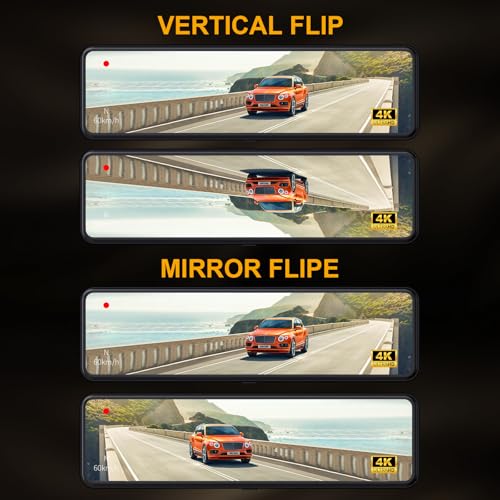 3 Channel Mirror Dash Cam with Front 4K, in-Cabin & Rear 1080P Cameras, Enhanced Night Vision, G-Sensor & Parking Monitor, 64GB Card Included, Triple Rear View Mirror Camera for Cars & Trucks