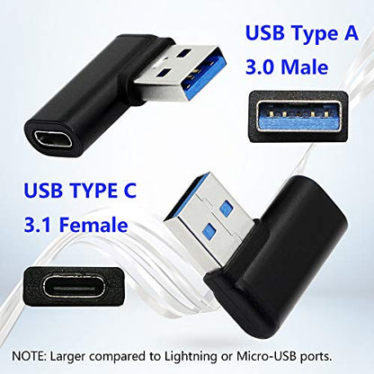 CERRXIAN 90 Degree USB C to USB A Adapter, Right Angle & Left Angle USB A 3.0 Male to USB Type C 3.1 Female Connector for Laptops, Wall Chargers, Power Banks(2-Pack)
