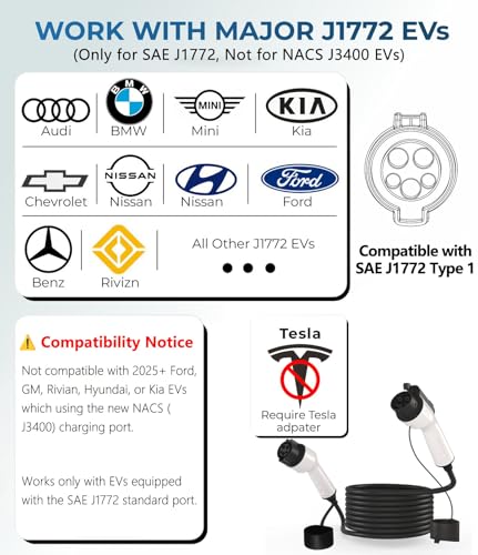 EV Charger Extension Cable, 50A 17ft SAE J1772 Extension Cord Compatible with 110V-240V Level 1/Level 2 EV Chargers for J1772 EVs/PHEVs,IP67 Waterproof Car Charger Extension Cable with Bag - size: 17FT-50A
