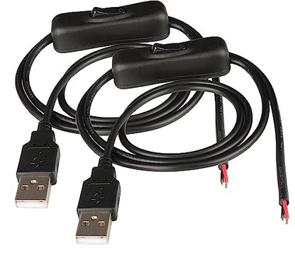 DC 2-pin USB Cable with ON/Off Switch USB 2.0 A Male Plug 2 Pin 2 Bare Wire Charge Cable Connector with Power Switch for 5V-12V PC/LED Desk Lamp/USB Fan/LED Strips[black-2Pcs/1M/3.3ft] - color: Black