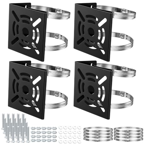 4 Pack Universal Vertical Pole Mount, Heavy Duty Steel Wall Bracket for Security Camera with 8 Adjustable Loops, Fit 0-3.9 Inch Posts, Ideal for CCTV Solar Panel LED Stage Light, Ivory Finish