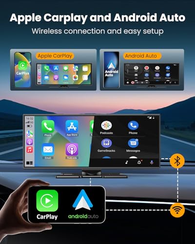 11.5" Wireless Carplay Screen for Car, Portable A pple Carplay & Android Auto Touch Screen, 4K Dash Cam/App Control/1080p Backup Camera/Mirror Link/Voice Control/GPS/Bluetooth,for All Vehicles