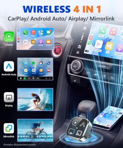 2026 4-in-1 Mini Wireless CarPlay Adapter & Android Auto Support AirPlay/MirrorLink, Convert Wired to Wireless, Auto-Connect for Daily Commute, 5.8GHz Stable Connection, Plug & Play Dongle - size: 4 IN 1, Gunmetal Gray(Support Mirrorlink)