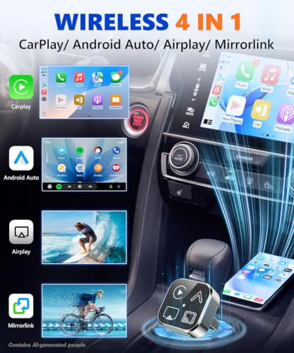 2026 4-in-1 Mini Wireless CarPlay Adapter & Android Auto Support AirPlay/MirrorLink, Convert Wired to Wireless, Auto-Connect for Daily Commute, 5.8GHz Stable Connection, Plug & Play Dongle - size: 4 IN 1, Gunmetal Gray(Support Mirrorlink)