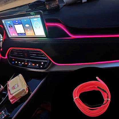 EL Wire Interior Car LED Strip Lights, 5M Neon Wire USB 5V with Fuse Protection for Automotive Car Interior Decoration with 6mm Sewing Edge, Car Garden Party Decoration, Pink