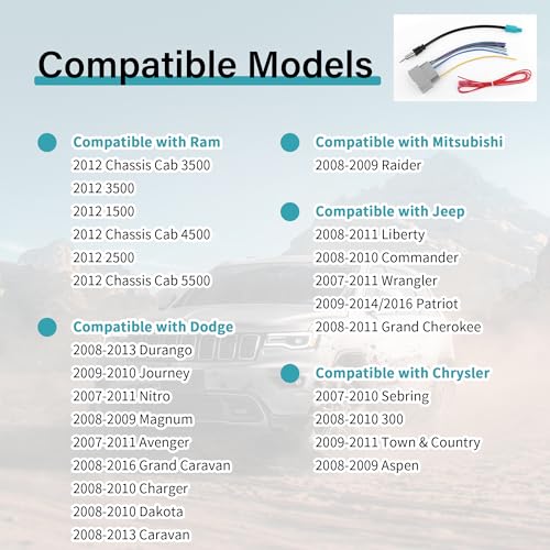Car Radio Wiring Harness Kit,Stereo Wiring Harness with Antenna Adapter & Butt Connectors,Compatible with Chrysler Jeep Dodge Aftermarket Radio Wire Harness Kit Car Accessories