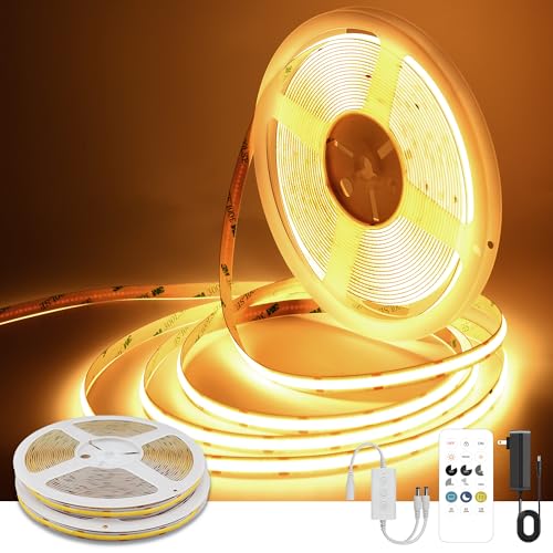 Pandery COB LED Strip Lights Warm White,24V Dimmable led Light Strip KIT with Remote and app Control,2700K 65FT/20m 8mm Wide Ra>90 Cuttable Flexible Strip Lights for Bedroom,Shelf,Cabinet - color: Warm White 2700K, size: 65FT
