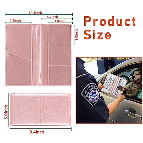 Kewucn Car Registration and Insurance Card Holder, Leather Auto License Document Glove Box Compartment Organizer, Essentials Vehicle Wallet Case for Driver License, ID Card (Rose Gold) - color: Large-Rose Gold-2