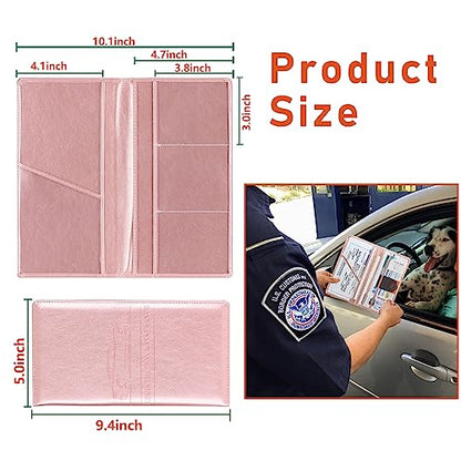 Kewucn Car Registration and Insurance Card Holder, Leather Auto License Document Glove Box Compartment Organizer, Essentials Vehicle Wallet Case for Driver License, ID Card (Rose Gold) - color: Large-Rose Gold-2