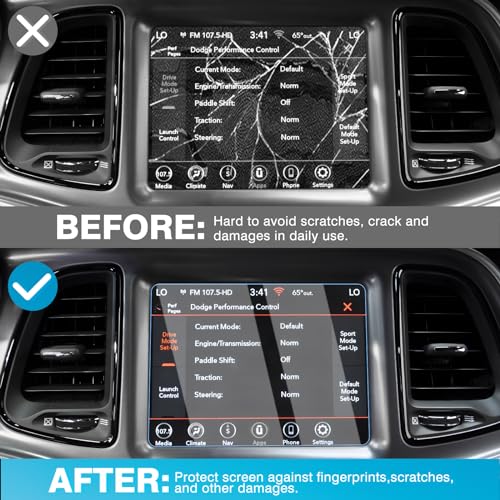 Karltys [Upgrade] 2 Pack Screen Protector for Dodge Challenger 8.4-Inch 2015~2023 [No Glare & Fingerprint] Tempered Glass Dodge Challenger for Models SRT 392 Hellcat Uconnect Accessories - size: 8.4 Inch 2015~2023 Dodge Challenger