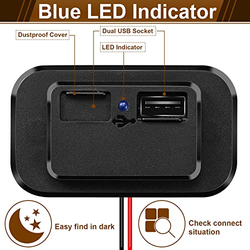 Frienda 2 Pieces 12V USB Automotive USB Panel Mount 12V USB Outlet Multi Switch Panel Car Outlet Socket Power Dual Port 12V 24V Quick Car Port for Cars Bus ATV RV Boat Truck, 3.1 A
