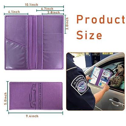 Kewucn Car Registration and Insurance Card Holder, Leather Auto License Document Glove Box Compartment Organizer, Essentials Vehicle Wallet Case for Driver License, ID Card (Purple) - color: Large-Purple