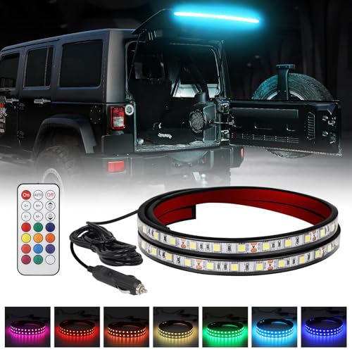 XRIDONSEN 40 Inch RGBW Rear Window Lift Gate Dome Light Strip Back Glass Tailgate Hatch Trunk Cargo Camping Light RF Wireless Remote Compatible with Jeep Wrangler JL JK YJ TJ JKU JLU 2/4-Door SUV