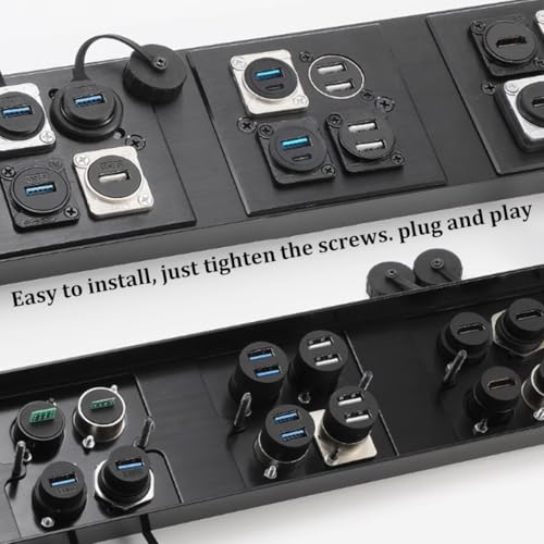 PENGLIN 2PCS Dual USB Panel Mount Adapter, USB-C 3.1 & USB 3.0 Data Socket - color: Black, size: 2PCS