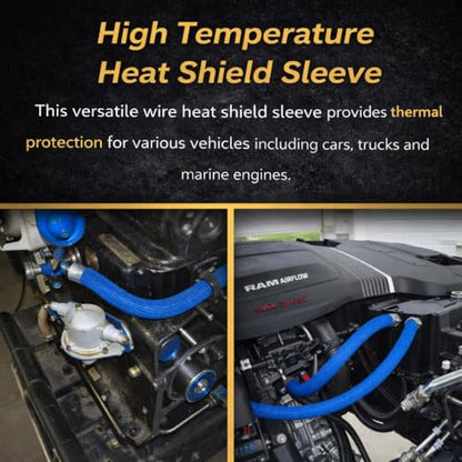 Fiberglass Heat Wire Shield Sleeve Heat High Temp 1800 degree Shield Adjustable Heat Shield 10Ft 3/8"(10mm) I.D Blue for Car Wire Loom Protection - color: Blue, size: 3/8'' ID x 10'