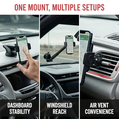 Car Phone Holder, 360° Adjustable Suction Cup Stable Vehicle Dashboard Cell Phone Mount with Air Vent Clamp, Hands Free Automotive Windshield Smartphone Holder, Universal Fit (Gray) - color: Gray