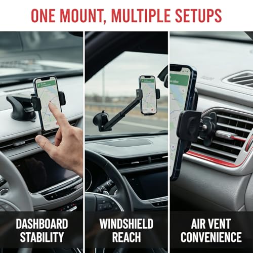 Car Phone Holder, 360° Adjustable Suction Cup Stable Vehicle Dashboard Cell Phone Mount with Air Vent Clamp, Hands Free Automotive Windshield Smartphone Holder, Universal Fit (Carbon Fiber) - color: Carbon Fiber