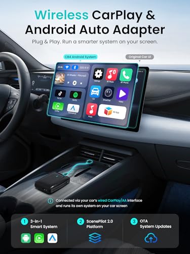 Magic AI Box, Wireless CarPlay/Android Auto Adapter, Car Video Box Supports for Netflix/YouTube/TikTok/TF Card, DriveChat AI Smart Box with GPS/Dual Bluetooth - color: Glossy Black