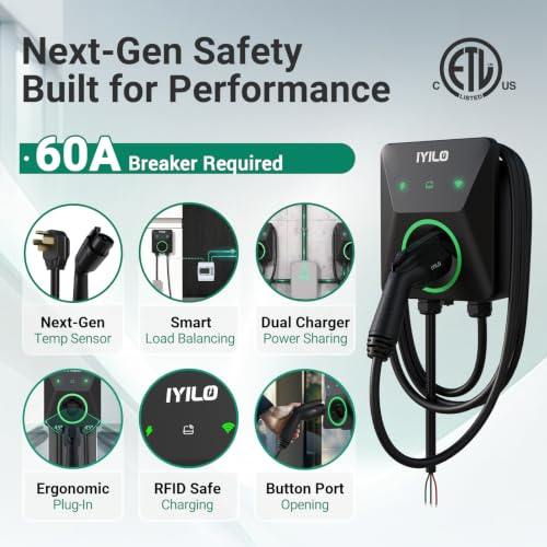Level 2 EV Charger with Energy Meter, 48Amp/11.5KW, J1772 Wall Electric Car Charger with Dual Temp Sensors(Exclusive), Wi-Fi(2.4 GHz), RFID, Smart App, CT Clamps for Load Balancing, Black-Gray - color: Black-Gray