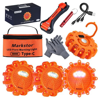 4 Pack LED Road Flares, Beacons with Safety Kit Accessories - size: 4 Pack Parts