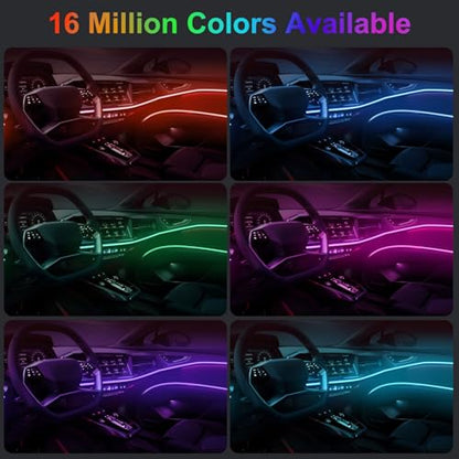 YUGUANG 5 in 1 Interior Car Lights Strip, Multicolor APP Control Music Sync RGB LED Car Ambient Lighting Kit with 236 inches Fiber Optic Cables