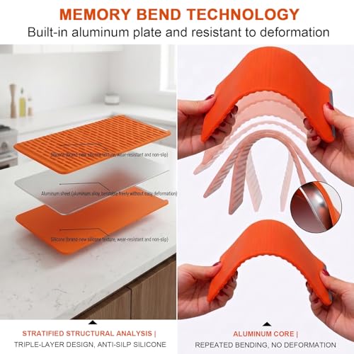 Flexible Silicone Phone Holder & Silicone Phone Stand, Bendable Airplane Travel Stand for Phone Tablet Laptop, Foldable Multi-Angle Desktop Mount with Bonus 360° Magnetic Ring Holder, Orange