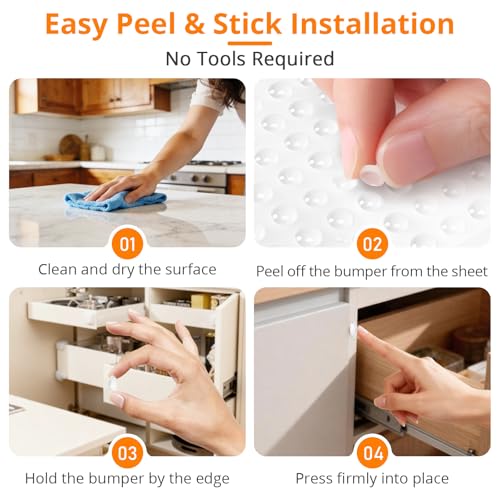 CHUNZEXI 200 PCS Clear Cabinet Door Bumpers - 1/4 Inch Diameter Silicone Door Stoppers for Cabinets and Drawers (Pack of 2) - size: 200 PCS ¼" (Pack of 2)