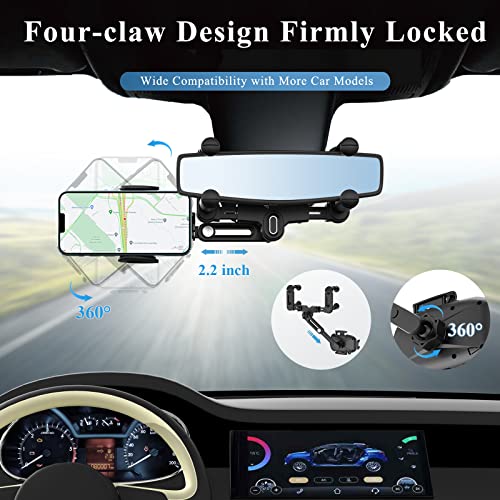 Car Phone Holder for Rearview Mirror, 360 Rotatable and Retractable, Fits 4.0-7.0 Inch Smartphones, Mirror-Black - style: Car Phone Holder for Rearview Mirror