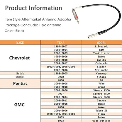 Anina Car Antenna Adapter Automotive Wire Radio Stereo Upgrade Suit for 1993-2006 GMC,1988-2012 Chevrolet, 1988-2008 Pontiac, 1988-2005 Buick Century