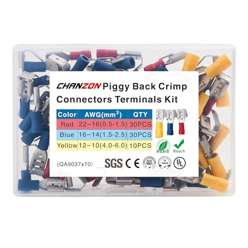 Chanzon Piggyback Connectors Wire Terminal Kit Red Blue Yellow 10-22AWG - size: PiggyBack Assorted, style: 22-10AWG All Sizes