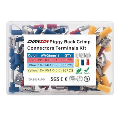Chanzon Piggyback Connectors Wire Terminal Kit Red Blue Yellow 10-22AWG - size: PiggyBack Assorted, style: 22-10AWG All Sizes