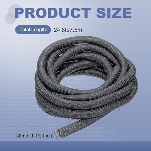 MECCANIXITY Split Sleeve Wire Loom 1-1/2" 25Ft Grey Self Wrapping Braided Sleeve UL94-V2 Fireproof PET Sleeving for Automotive, Home Cable Management - color: Grey, size: 1-1/2" x 25Ft