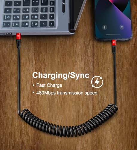 USB C to Lightning Cable 6FT 2Pack, Coil iPhone Charger USB C Fast Charging - color: Red, size: 6FT, style: Usb C to Lightning