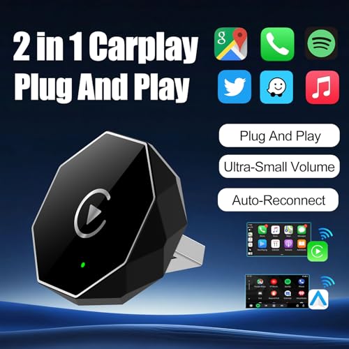 Wireless Carplay Adapter, Android Auto Adapter 2025 Carplay, Plug and Play Convert Wired to Wireless Supports Car Original Control, Mini Car Play Box for Cars - size: Middle