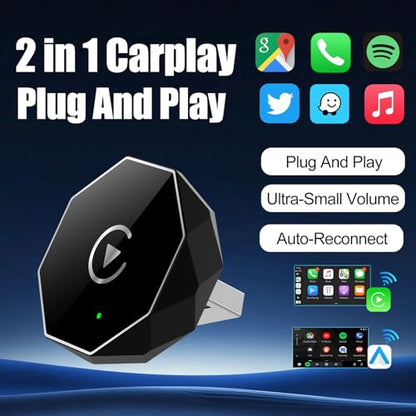 Wireless Carplay Adapter, Android Auto Adapter 2025 Carplay, Plug and Play Convert Wired to Wireless Supports Car Original Control, Mini Car Play Box for Cars - size: Middle