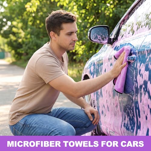 20 Pcs Microfiber Car Drying Towels 800 Gsm Thick Plush, Grey and Purple - color: Grey and Purple