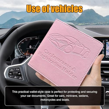 Kewucn Car Registration and Insurance Card Holder, Premium Leather Glove Box Organizer, Magnetic Closure Auto Document Holder for Driver License and Cards, Perfect for Most Cars - color: Small-Pink