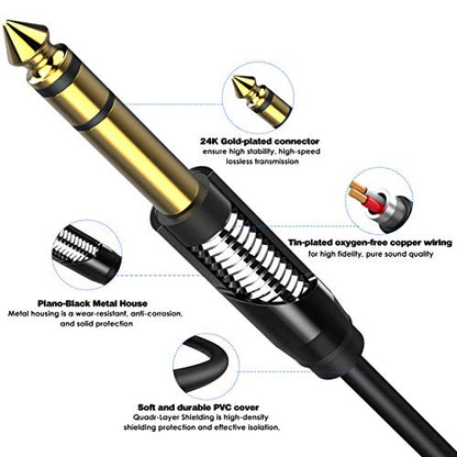 MillSO 1/4 to 3.5mm Headphone Adapter TRS 6.35mm 1/4 Male to 3.5mm 1/8 Jack - color: Piano Black, size: 1 FT
