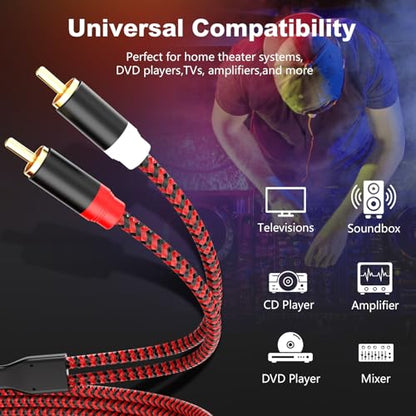 RCA Cable 20Ft,2Rca Male to 2-RCA Male Audio Stereo Subwoofer Cable [Hi-Fi Sound] Nylon-Braided Auxiliary Audio Cord for Home Theater, HDTV, Amplifiers, Hi-Fi Systems,Speakers and etc(20Ft/6M) - size: 20Ft/6M