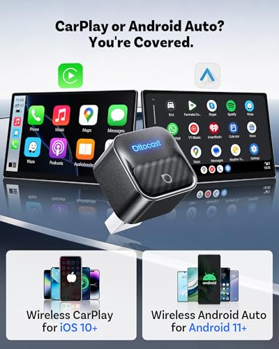 Ottocast Mini Core Latest Version, 2 in 1 Wireless CarPlay Adapter & Android Auto Adapter, Plug & Play One-Button Device Switching WiFi 6 & Bluetooth 5.4 Auto-Connect Dongle for OEM Wired Cars 2016+