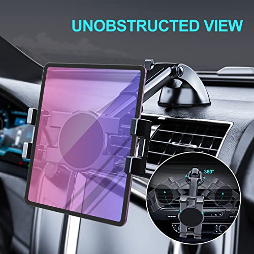 Vadaxx Dashboard & Windshield Car Tablet Mount Holder, 360° Rotatable Suction Cup Window Dash Phone Stand for iPad Pro 12.9/11/10.5/Air/Mini 6/5/4, Galaxy Tab, iPhone 16/15, 4.7"-12.9" Tab Phone