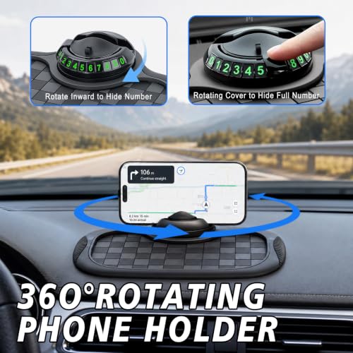 Car Anti-Slip Mat, 360° Rotating Universal Phone Holder for Car Dashboard - color: Black & Gray